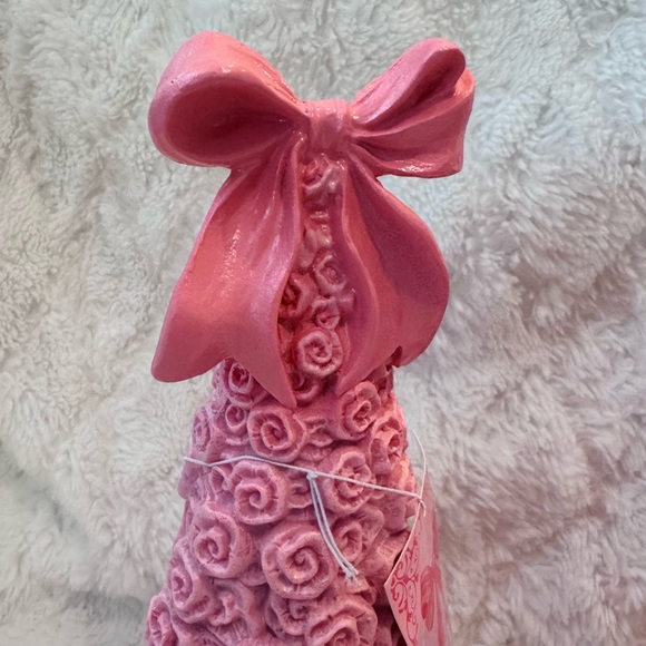 All Pink Resin Cone Tree w Pink Bows Set Of Two 12” NEW